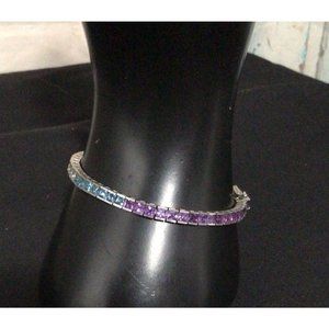 4 Color Stone Tennis Bracelet in Sterling Silver
